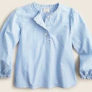 Crewcuts girls blue white striped blouse top xs 4-5 ruffle